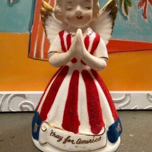 Vintage 1958 Patriotic Angel Figurine with Red and Blue Accents